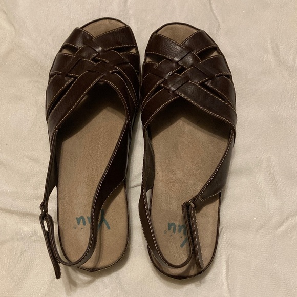 Yuu Shoes - Yuu Jenelle Brown Flat Comfort Woven Faux Leather Fisherman Slingback Sandals